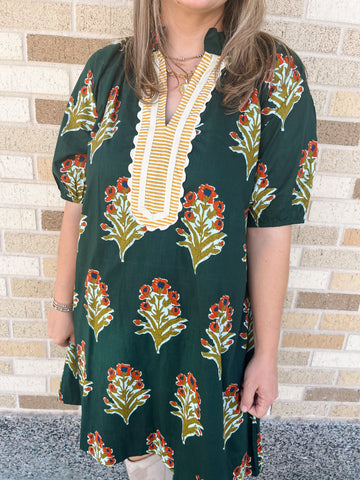 Floral Print Striped Detail Mini- Green- THML-K. Ellis Boutique