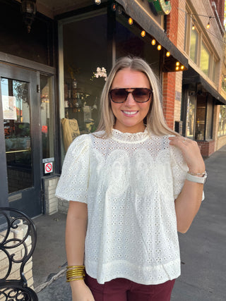 Eleanor Eyelet Top-Short Sleeve Top-K. Ellis Boutique