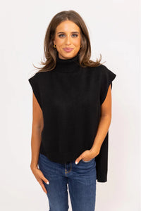 Karlie Turtleneck Sleeveless Hi/Lo Sweater Top- Black-K. Ellis Boutique