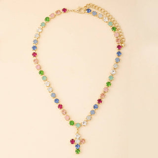 Rhinestone Cup Chain Necklace With Cross Pendant: GRNAB-Necklace-K. Ellis Boutique