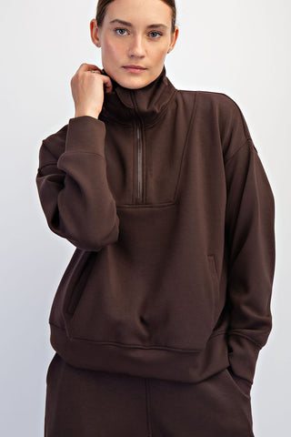 Scuba Quarter Zip Pant Set- Espresso-Set-K. Ellis Boutique