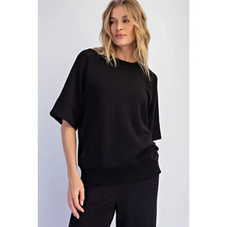 Scuba Luxe Short Sleeve Top- Black-Short Sleeve Top-K. Ellis Boutique