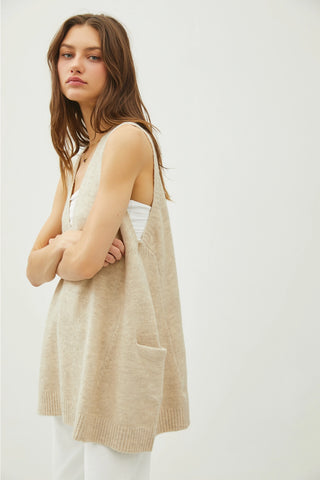 Sweater Vest With Pockets - Natural-Sweater-K. Ellis Boutique