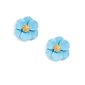 Mini Hand Painted Floral Stud Earring- Light Blue-K. Ellis Boutique
