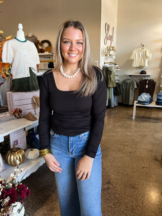 Butter Square Neck Long Sleeve- Black-Basic tee/Tank-K. Ellis Boutique