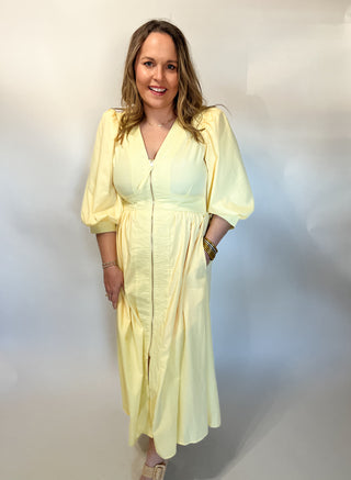 Anne ¾ Sleeve Zip Front Midi- Yellow-Midi/Maxi Dress-K. Ellis Boutique