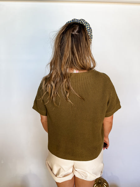 DROP SHOULDER SWEATER TOP- OLIVE-K. Ellis Boutique