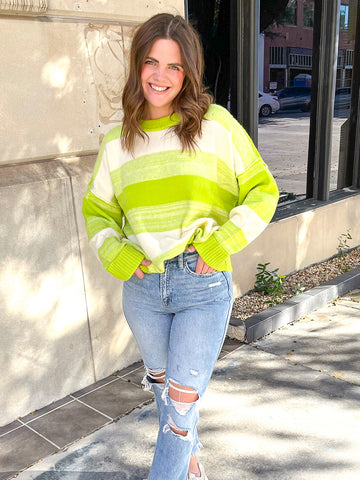 Long Sleeve Striped Sweater Top- Lime-K. Ellis Boutique