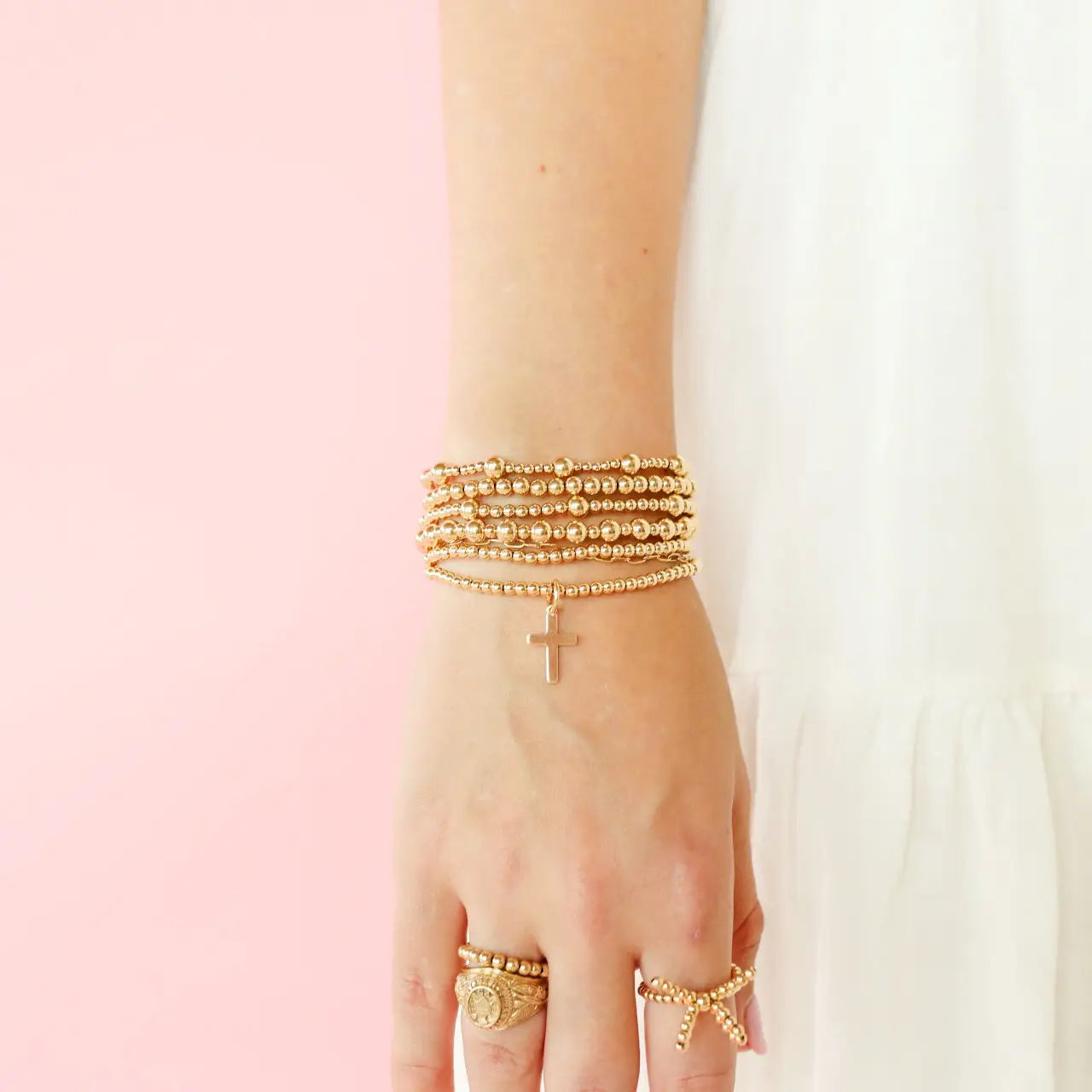 Cross Gold Charm Bracelet-K. Ellis Boutique