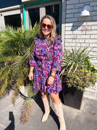 Valier Floral Balloon Sleeve Blouson Mini- Mauve Multi-Mini Dress-K. Ellis Boutique