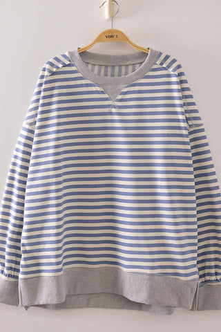 Stripe Comfy Casual Oversized Sweatshirt-Sweater-K. Ellis Boutique