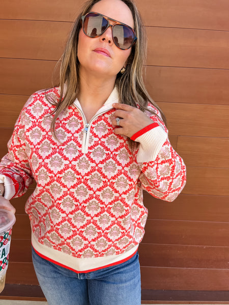 Half Zip Cream Orange Multi Sweater Pullover-K. Ellis Boutique