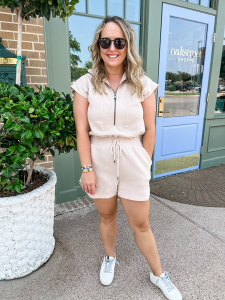 Solid Textured Romper - Light Taupe-K. Ellis Boutique