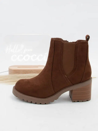 Round Toe Chelsea Bootie with Block Heel- Walnut-K. Ellis Boutique