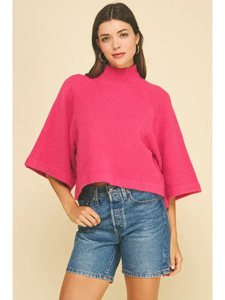 Wide Sleeve Mock Neck Sweater- Green-Sweater-K. Ellis Boutique