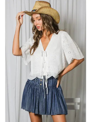 Sweet Magnolia Eyelet Top-Short Sleeve Top-K. Ellis Boutique