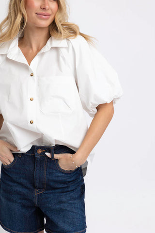 Karlie White Solid Pocket Poplin Top- Karlie-K. Ellis Boutique