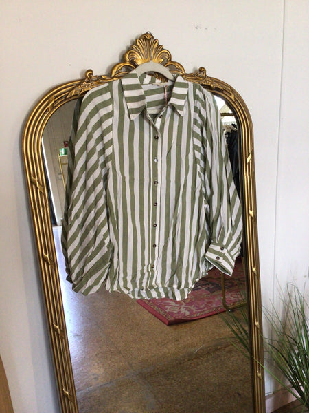 Stripe Long Sleeve Button Down Top - Olive-K. Ellis Boutique