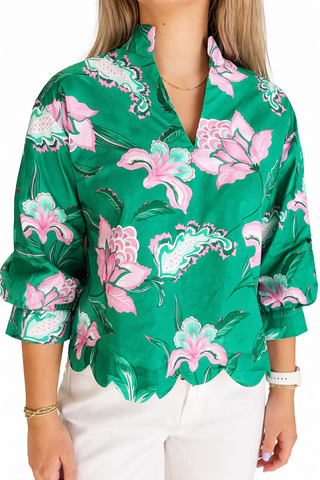 Sara Floral Printed Top - Green & Pink-K. Ellis Boutique