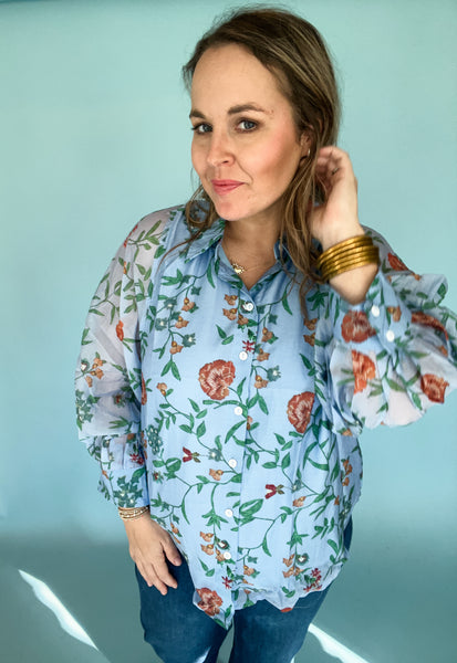Sierra Floral Top- Blue-K. Ellis Boutique
