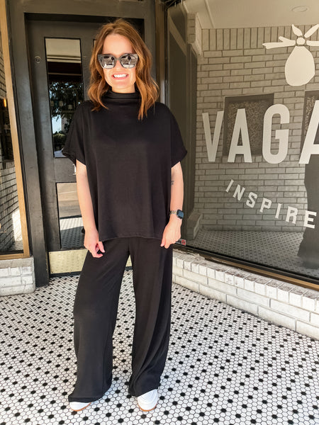 Cozy Mock Neck Knit Pant Set- Black-K. Ellis Boutique