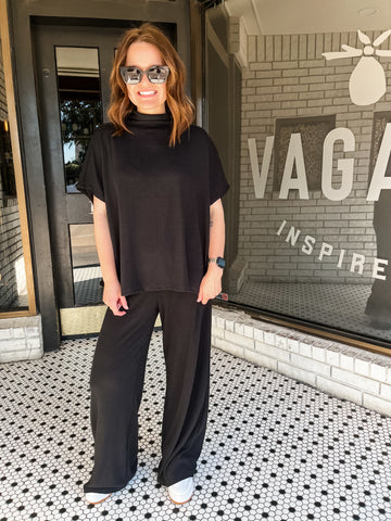 Cozy Mock Neck Knit Pant Set- Black-K. Ellis Boutique