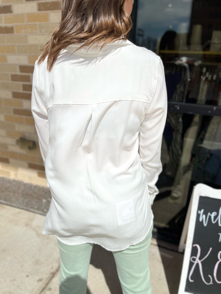 Rayon Button Down Classic Shirt- Off White-K. Ellis Boutique