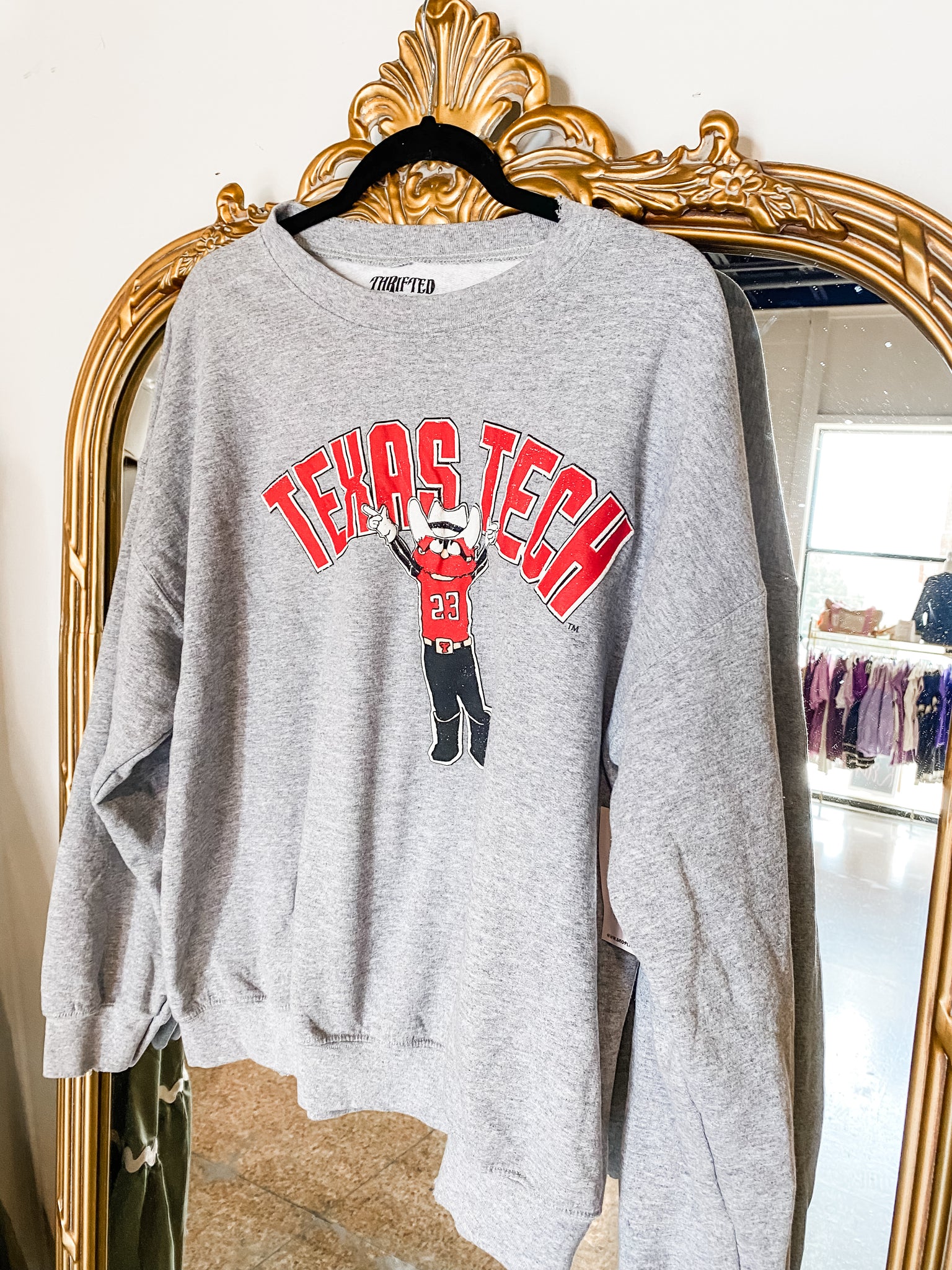 Texas Tech Cartoon Mascot Puff Ink Sweatshirt- Grey-K. Ellis Boutique