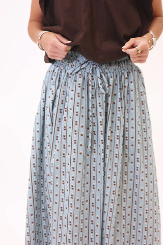 Floral Stripe Tie Smock Waist Maxi Skirt Blue and Brown- Karlie-K. Ellis Boutique