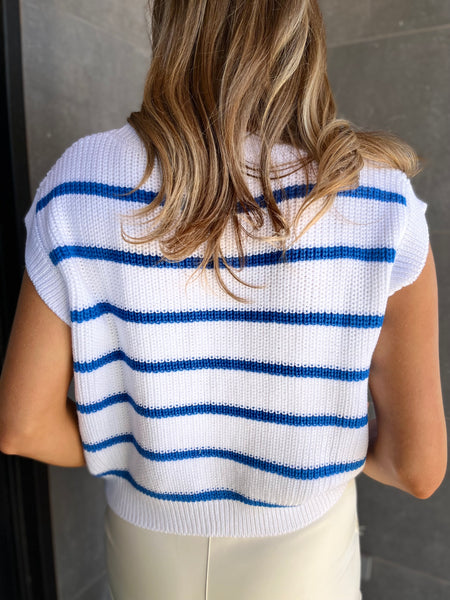 Striped Vest- Blue-K. Ellis Boutique