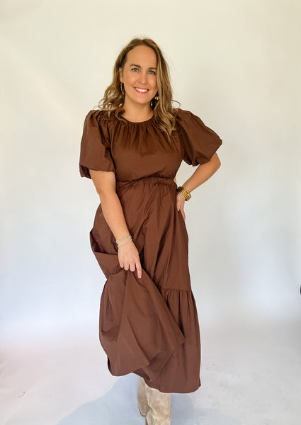 Brown Poplin Maxi Dress-K. Ellis Boutique