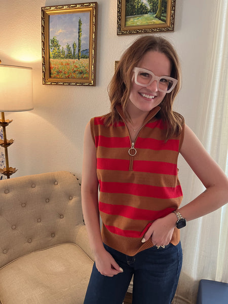 Autumn Striped Sweater Vest- Brown-K. Ellis Boutique