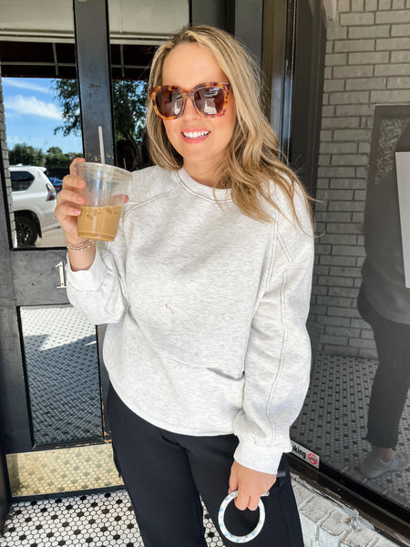 Solid Long Sleeve Sweatshirt Top - Light Grey-K. Ellis Boutique