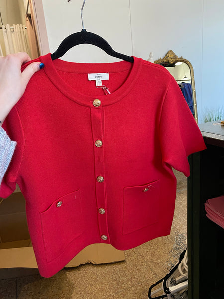 Button Down Sweater Top - Red-K. Ellis Boutique