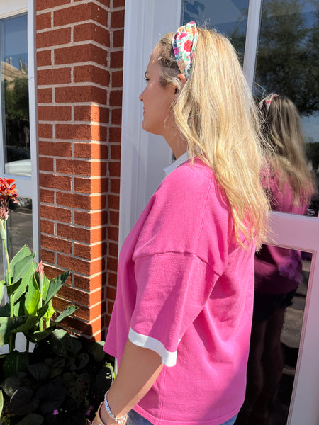 COLLAR NECK SWEATER TOP- PINK-K. Ellis Boutique