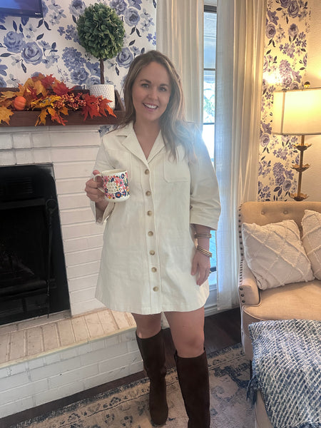 Denim Button Detail Mini- Ecru-K. Ellis Boutique