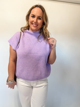Danni Mock Neck Top- Lavender-Short Sleeve Top-K. Ellis Boutique
