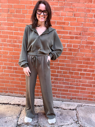 Brushed Modal Pant Set- Dark Olive-Set-K. Ellis Boutique