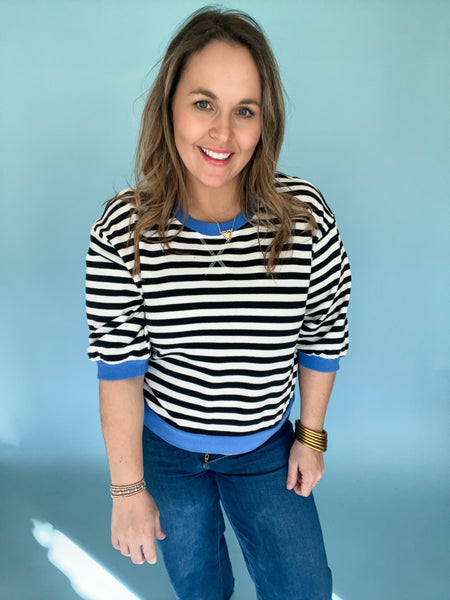 Gemma Striped Pullover- Black-K. Ellis Boutique