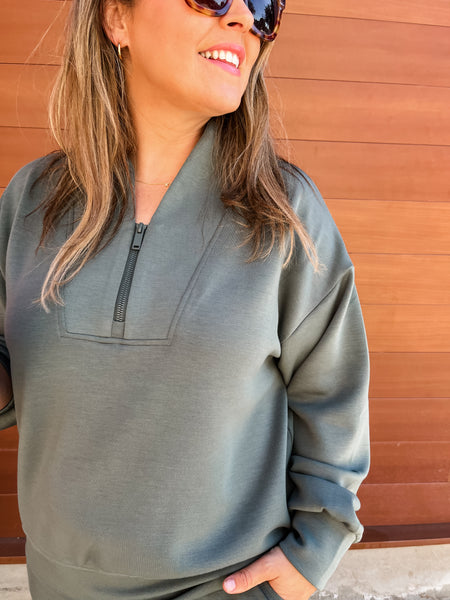 Modal Scuba Half Zip Pullover- Sage Leaf-K. Ellis Boutique