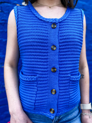 Button Up Knit Vest- Blue-K. Ellis Boutique