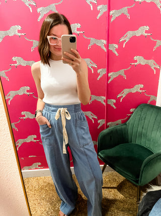 Wide Leg Pull on Pants- Denim-Pant-K. Ellis Boutique