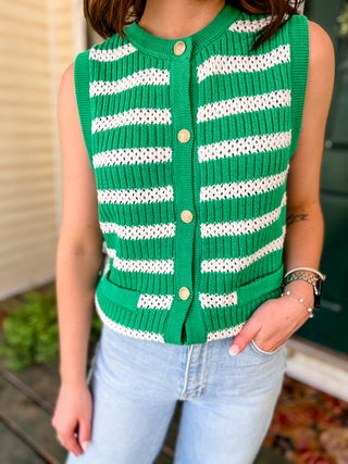 Georgia Stripe Sweater Vest- Green-K. Ellis Boutique