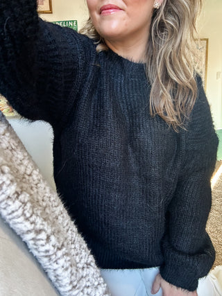 SOLID FUZZY SWEATER - BLACK-Sweater-K. Ellis Boutique