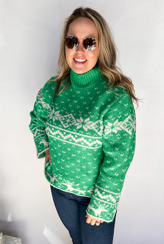 Oversized Nordic Christmas Holiday Sweater Top- Green-K. Ellis Boutique