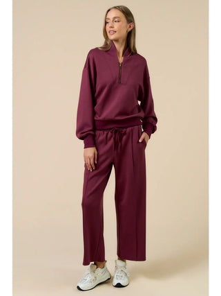 Half Zip Sweatshirt & Pant Set- Wine-Set-K. Ellis Boutique