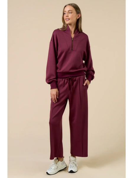 Half Zip Sweatshirt & Pant Set- Wine-K. Ellis Boutique