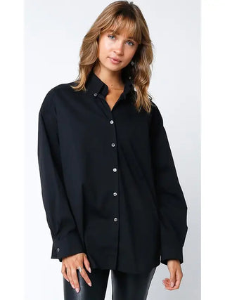 Reese Oversized Button Down- Black-Long Sleeve Top-K. Ellis Boutique