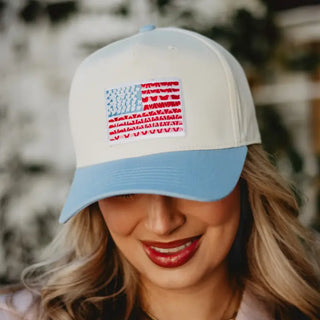 American Flag Two-Toned Fitted Hat-Hats-K. Ellis Boutique