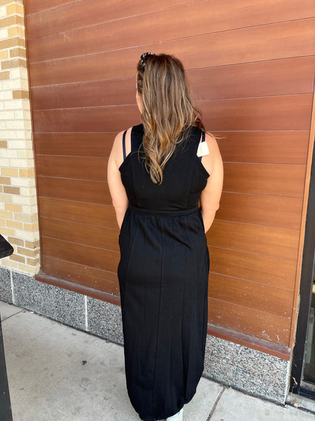 Solid Sleeveless V-neck Maxi Dress - Black-K. Ellis Boutique